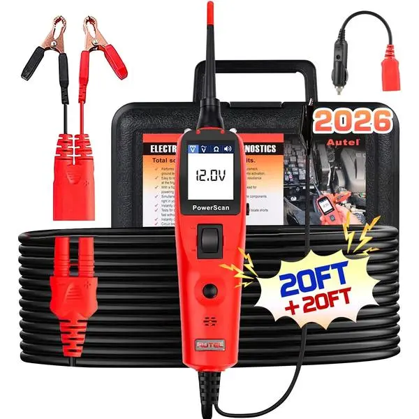 PowerScan Automotive Circuit Tester, Power Circuit Probe Tool, 12-24V Electrical Short Open Breaker Circuit Finder, AC/DC Current Resistance, Duty Cycle, & 20FT Extension Cord, for 99% Cars