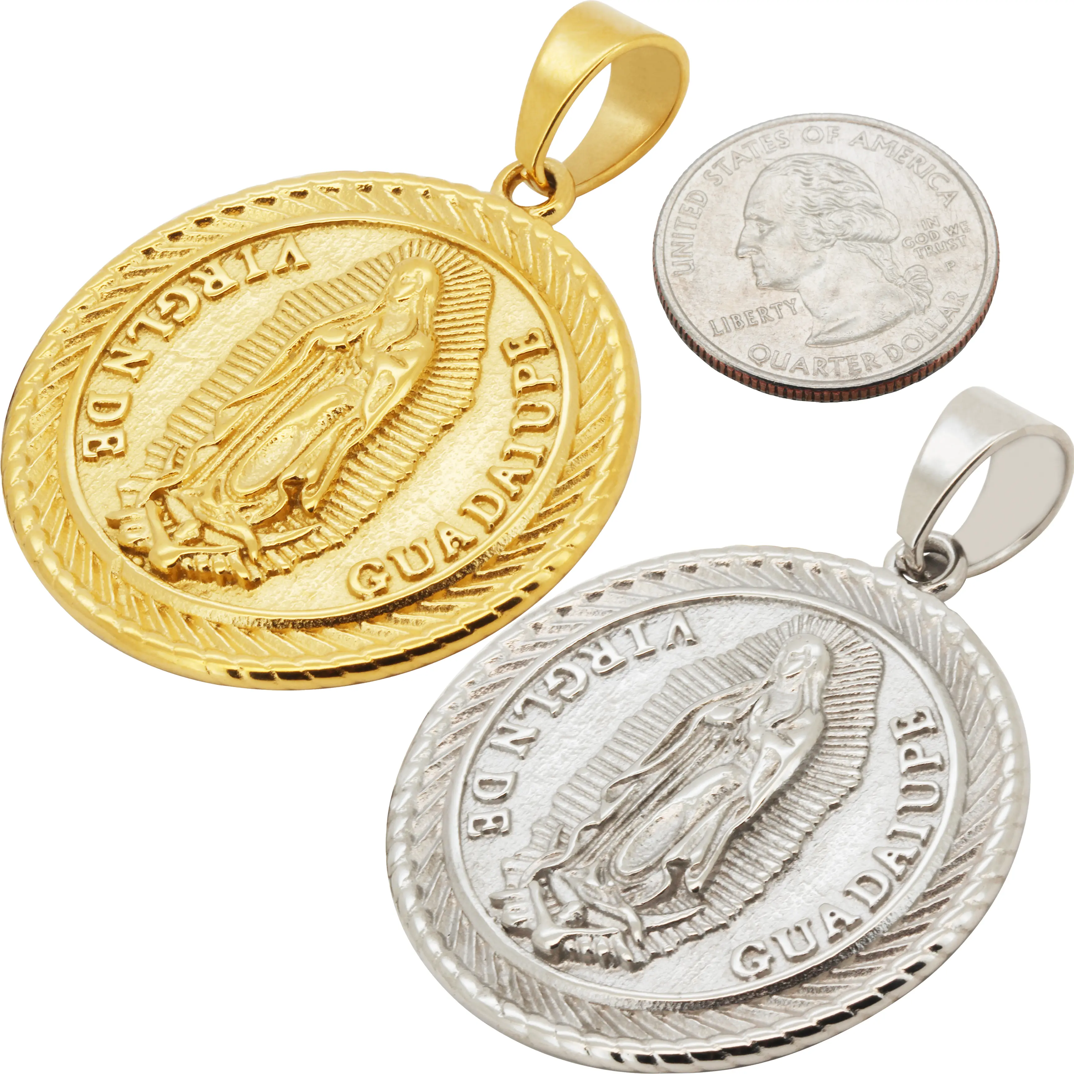 316L Stainless Steel 18k Yellow Gold Plated Virgin De Guadalupe Circle Medallion Pendant