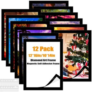 30x 40cm Diamond Art Frame Magnetic Painting Canvas 12"x16" PVC Self-Adhesive with Hooks Suitable for 10x14inch Pictures Home Office Wall Door Decoration