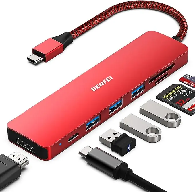 BENFEI USB C HUB Multiport Adapter - 7 in 1 Adapter with USB-C to HDMI Plus SD/TF Card Reader - 3 USB 3.0 Ports / 60W PD Compatible with iPhone 15 Pro/Max, MacBook, iPad Pro, iMac & More