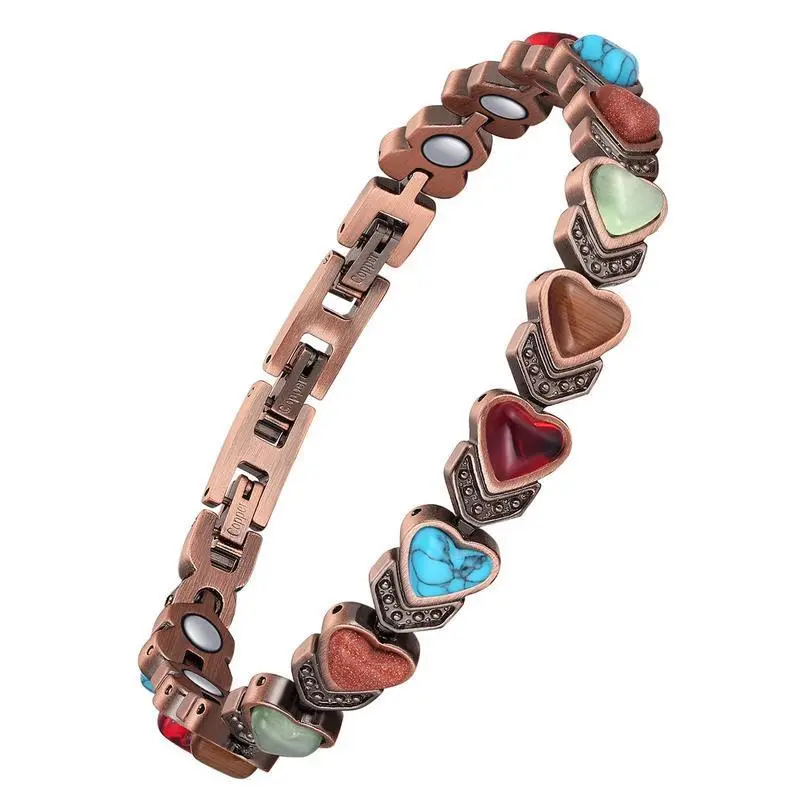 Stackable Copper Cuff Bracelet for Women with Natural Gemstone, Magnetic Therapy for Arthritis and Joint Pain Relief, Stackable Bracelets