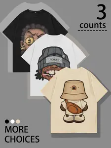 Men's Cartoon Round Neck Graphic Tee, Loose Casual Short Sleeve T-shirt for Summer, Men's Top for Daily Wear
