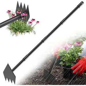 2-in-1 Hoe Garden Tool and Weed Puller Tool, 60 Inch Long Handle Garden Hoe Heavy Duty, Stainless Steel Triangle Hoe for Gardening Planting, Weeding, Digging, Loosening Soil,  Edge