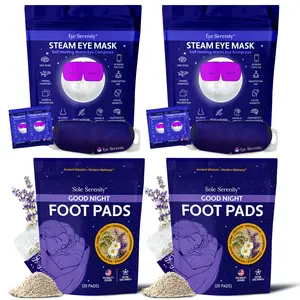 Sole Serenity Good Night Foot Pads plus Eye Serenity Self-Heating Eye Mask Warm Steam Eye Compress Bundle for Relaxation, Dry & Puffy Eyes (4 Pack, 2 of Each)
