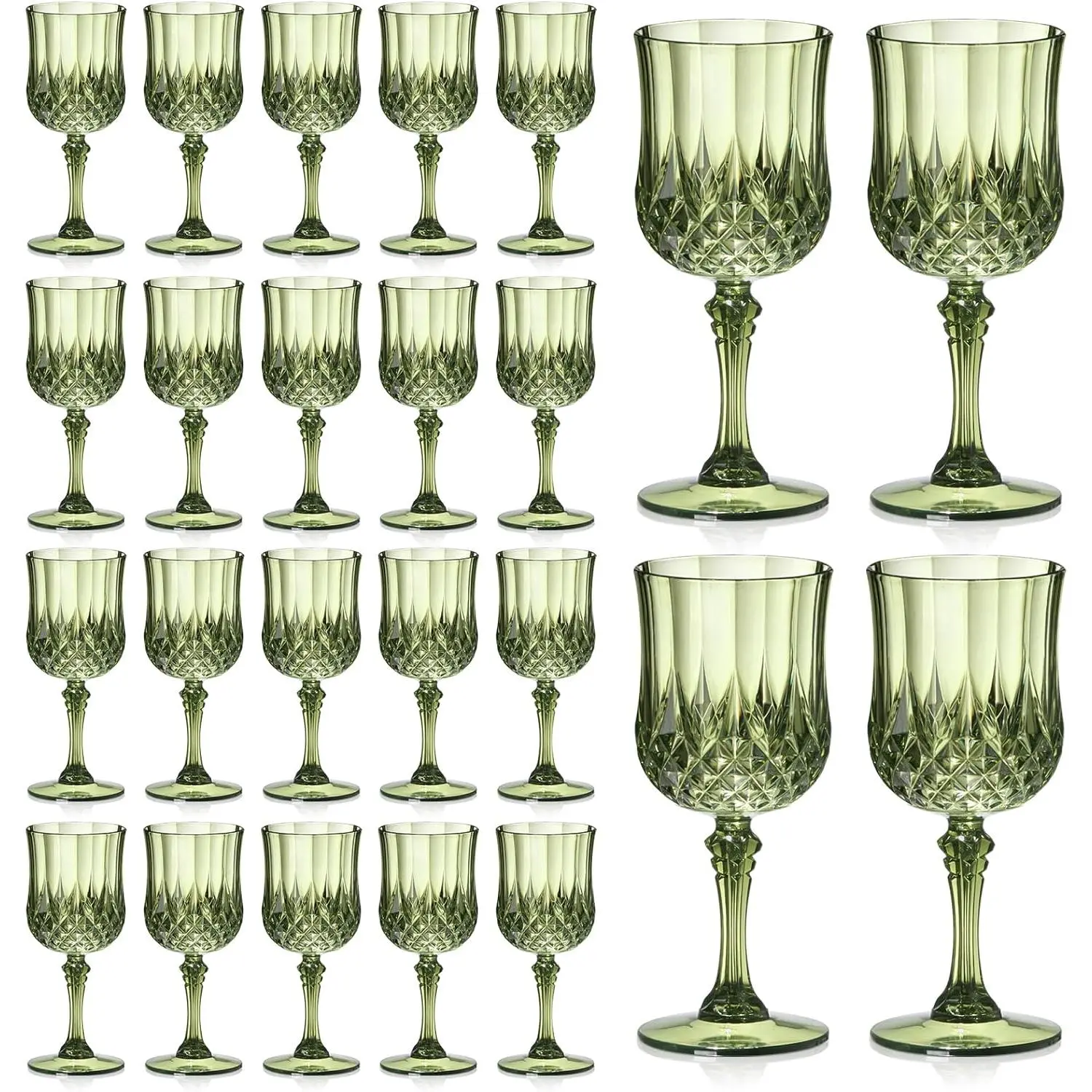 24 count 7oz Plastic   Glasses Drinking Glasses Unbreakable Wedding Glassware  Water Goblets  Drinkware  Champagne Flutes (24, Dark Green)
