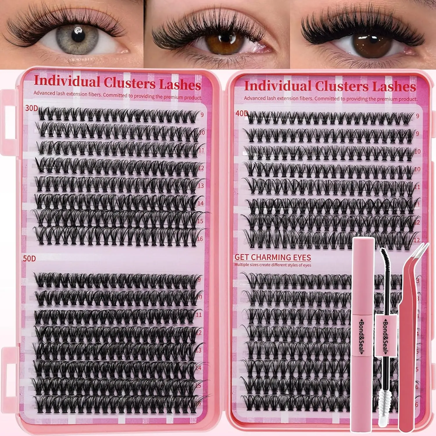 DIY Eyelash Book Eyelash extension Hybrid set: Waterproof, long-lasting, fluffy, natural and weightless appearance with ultra-thin and thick texture individual false eyelash cluster
