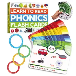 Teacher-Recommended Phonics Flash Cards, Kids Learn to Read Alphabet Sound Cards with Color Sorting Rings, Preschool Early Education Toy, Premium Party Gift for Toddlers & Children