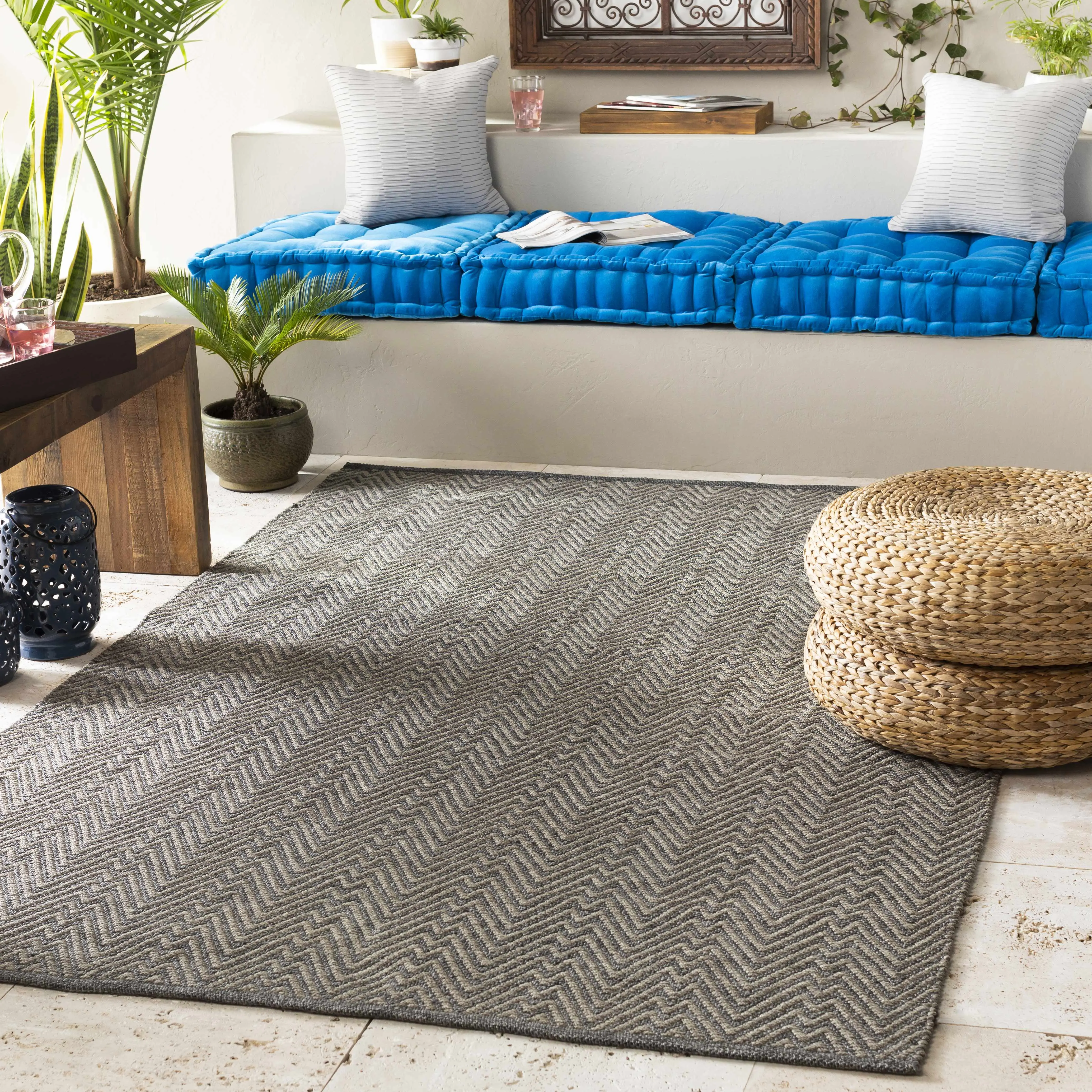 Herlong Charcoal Herringbone Pattern Indoor Rectangle Decorative Area Rug, Household Textile Home Decor - Clearance