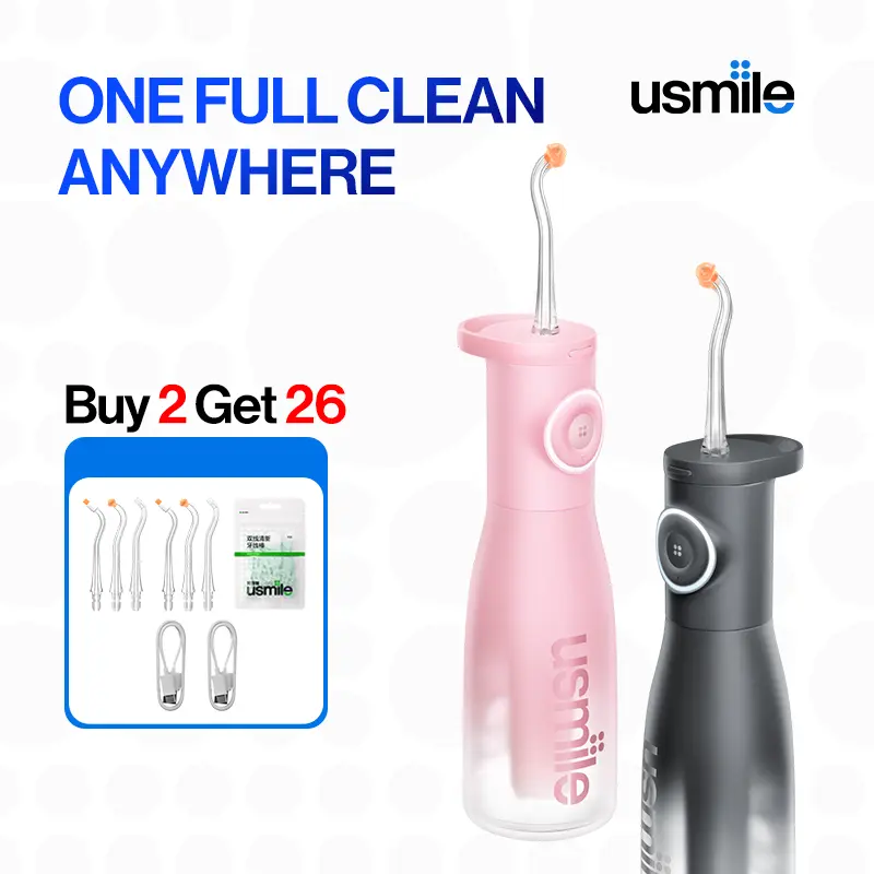 usmile C30 Cordless Water Flosser, 60s Continuous Flossing, 300ml Large Water Tank, 60-Day Battery, 5 Intensity Levels for Deep Teeth & Gum Care, IPX7 Waterproof, BPA-Free, USB-C Rechargeable for Home & Travel