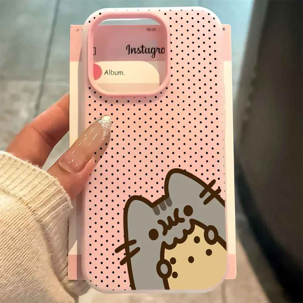 Cute Polka Dot Cartoon Cat Design Phone Case For iPhone 12 13 14 15 16 17 Pro Max Scratch Resistant Two-in-one Case