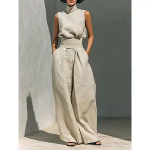 2026 Summer New Arrival: European-Style Cotton and linen Sleeveless Top and Casual Trousers Two-Piece Set for Women-Perfect for lounging at home, vacations, and walks-Great as a holiday gift for women-Ideal for everyday wear Lounge Pants Clothes Suits