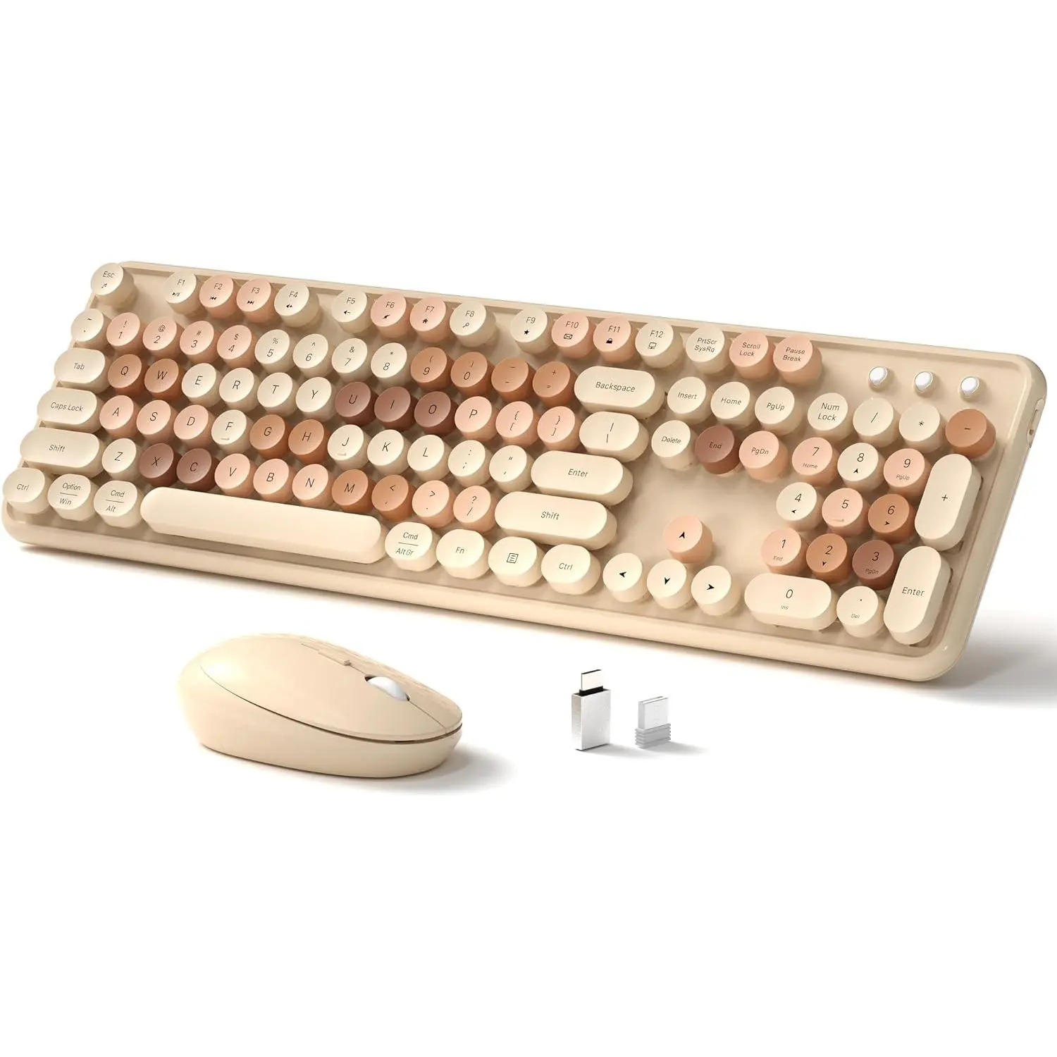 Keyboard and , Full-Size Retro Typewriter Keyboard with Round Keycaps, 2.4GHz for Windows, , Laptop, PC, Desktop (Milky  Colorful)