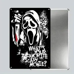 Ghostface Horror Movie Quote Metal Tin Sign Featuring What Is Your Favorite Scary Movie Easy Hanging Decor for Home Office Cafe Garage Decorative Plaque