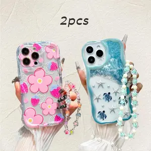 Anti-Drop Protective Floral Wave Beach Turtle Phone Case with Lanyards, Compatible with iPhone 17 Pro Max 11 12 13 14 15 Plus Max Pro XR 16 16plus 13promax 12pro 15promax