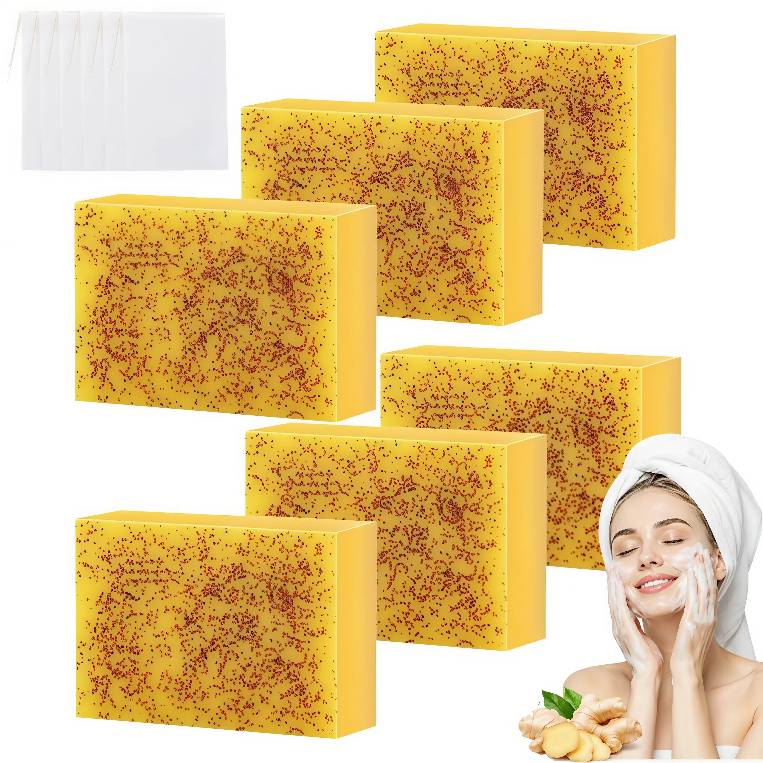 LMMAKE 2PCS/6PCS Natural Turmeric Kojic Acid Soap Bars – Triple Action Formula for Brightening, Smoothing & Deep Cleansing; Reduces Dark Spots & Improves Skin Texture, Ideal for Morning & Night Facial and Body Care