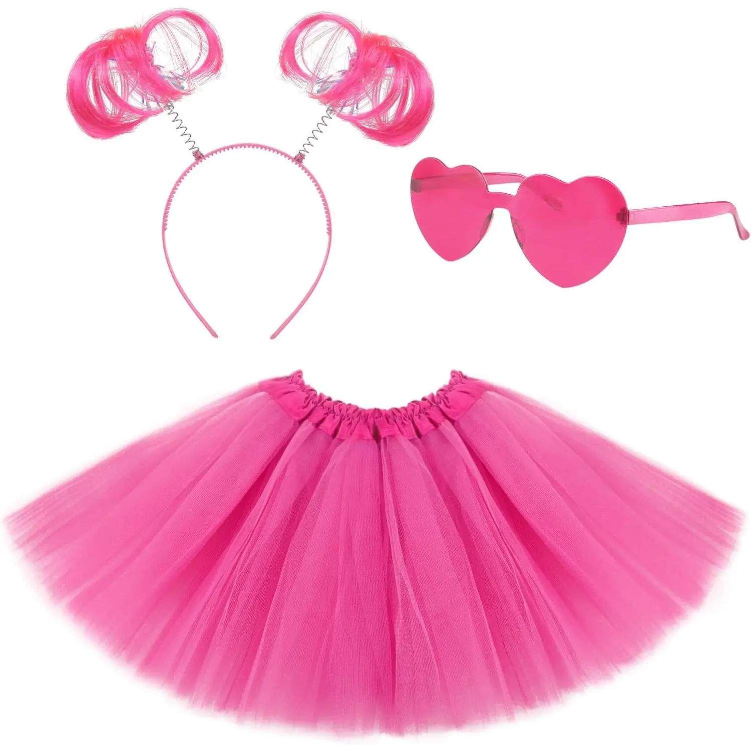 F-CPA01  Tutu for Girls, 3 Layered Tulle Tutu Skirts Set with Heart Glasses,Ponytail Headband Cosplay Party Supplies