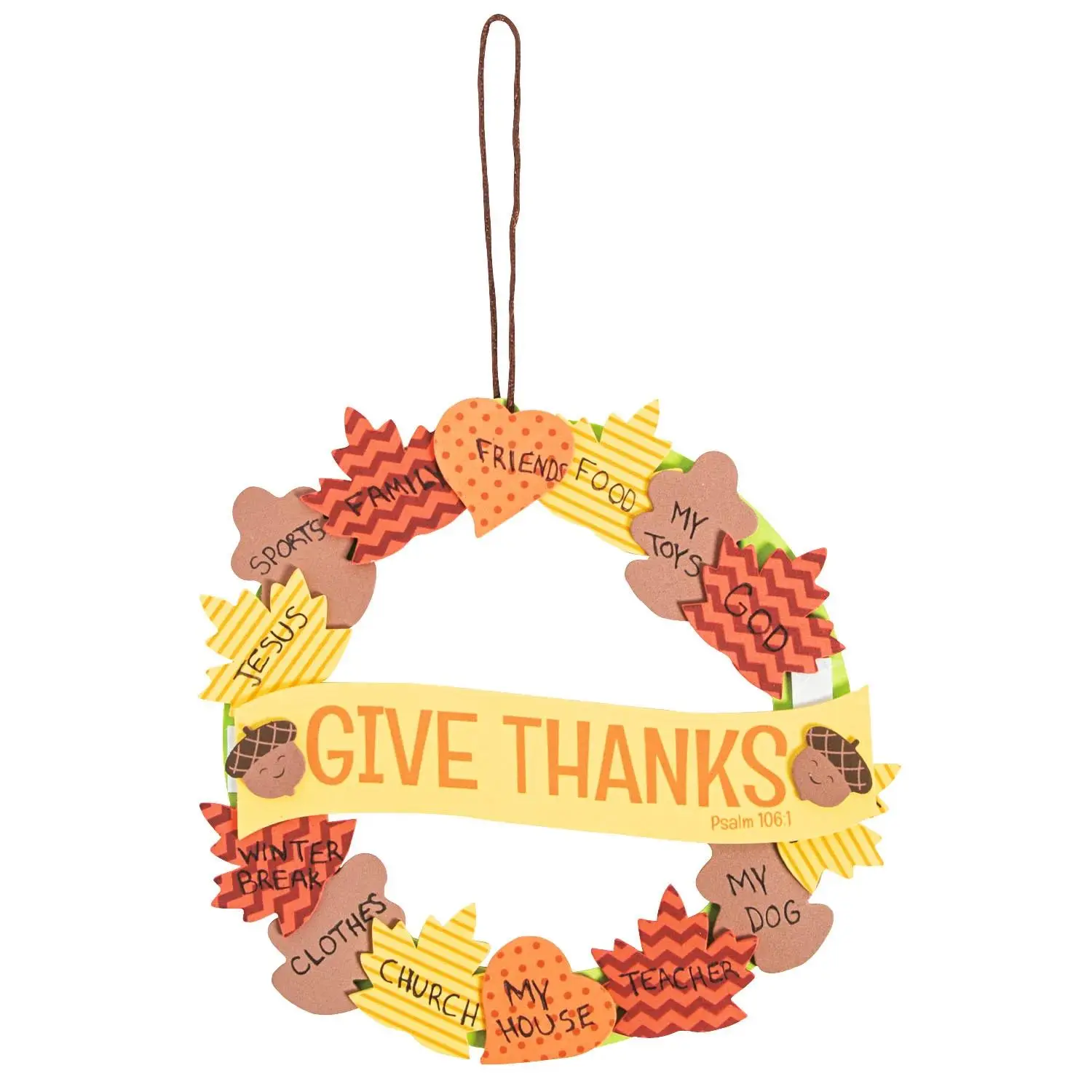 DIY Multicolor Fall Leaves Thanksgiving Wreath Craft Kit - 8 1/4 in Satin Decor, Foam Pieces, Hangable Wall Hanging for Religious Doors, Makes 12