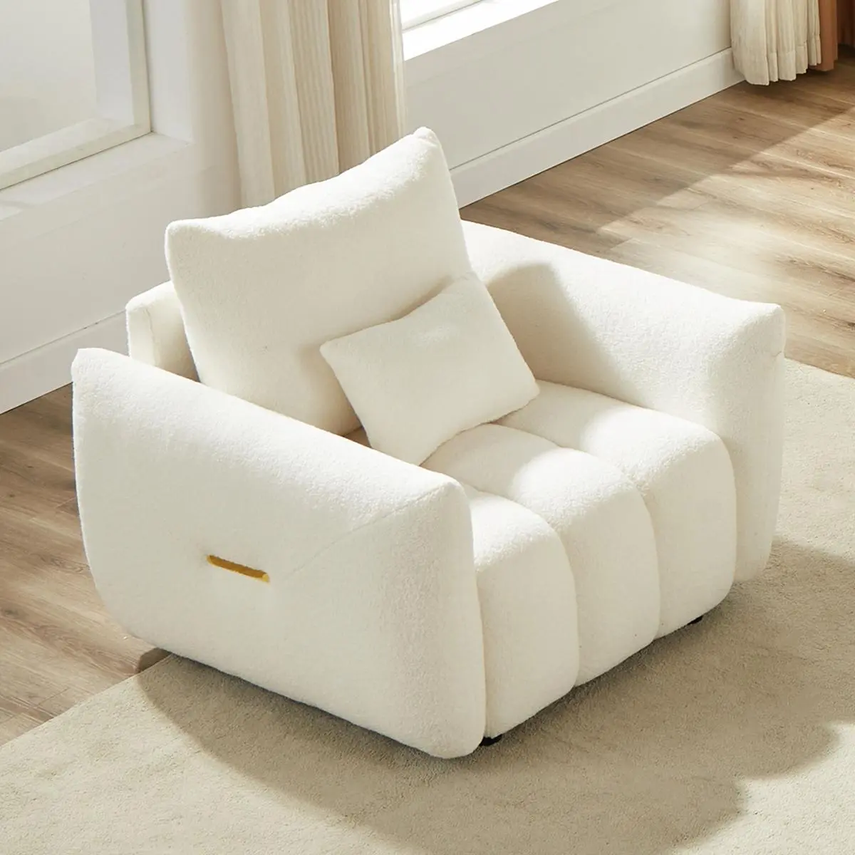 MH39.7''Teddy Fabric Accent Chair, Modern Cozy Lounge Chair with Pillow, Soft Upholstered Reading Chair for Bedroom, Living Room, Apartment and Office teddy sofa