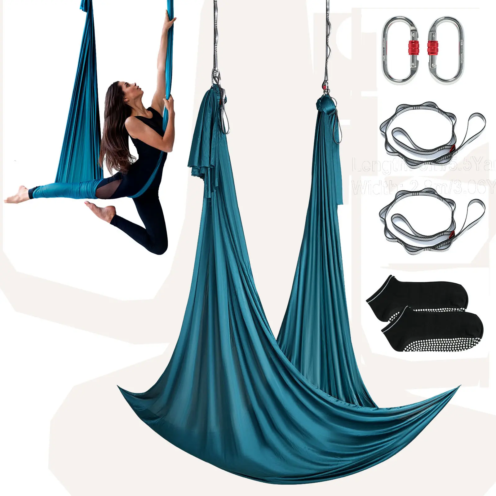 【summerfinds】VEVOR Aerial Yoga Hammock & Swing, 5.5 Yards, Aerial Yoga Starter Kit with 100gsm Nylon Fabric, Full Rigging Hardware & Easy Set-up Guide, Antigravity Flying for All Levels Fitness Bodybuilding, Green