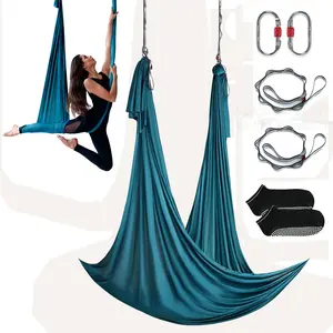 【fathersdaygift】VEVOR Aerial Yoga Hammock & Swing, 5.5 Yards, Aerial Yoga Starter Kit with 100gsm Nylon Fabric, Full Rigging Hardware & Easy Set-up Guide, Antigravity Flying for All Levels Fitness Bodybuilding, Green
