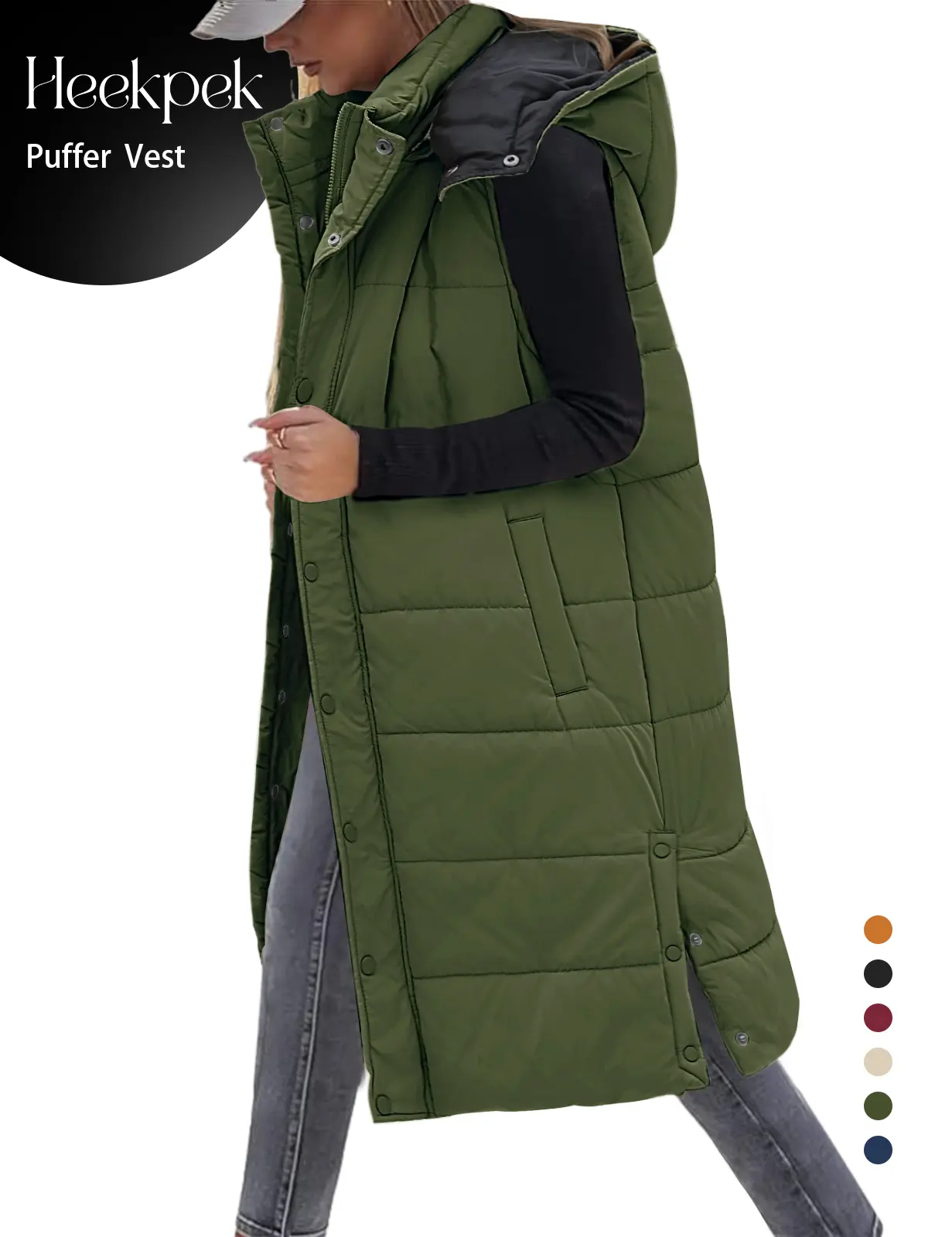 HEEKPEK Women's Sleeveless Hooded Quilted Winter Vest - Polyester Plus Size Magnetic Button-Down Casual Outerwear, Available in XXL (2026)