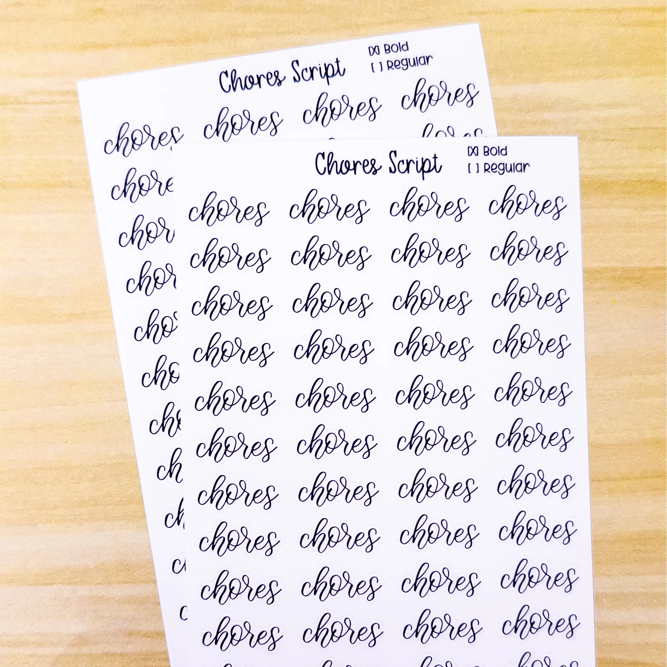 Chores Script Planner Sticker Sheet 44 Stickers Bujo Calligraphy