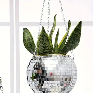 Disco Mirror Hanging Flower Pot Hammock, Glass Round Hanging Hammock, Suitable for Home Decoration, Succulent Flower Pot Plant Decoration, Hanging Planters