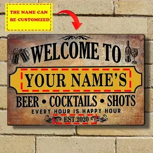 1pc Customizable Bar Metal Sign - Personalized Welcome to Your Name's Beer, Cocktails & Shots Pub - Aluminum Wall Decor for Home Bars & for Man Caves, Bar Accessories