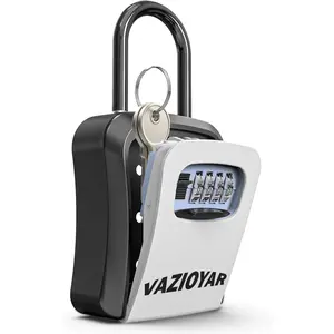 Key Lock Box for Outside, Portable Waterproof Wall Mounted Changeable 4-Digit Combination Key Storage Lockbox, 5 Keys Capacity Key (With Shackles)