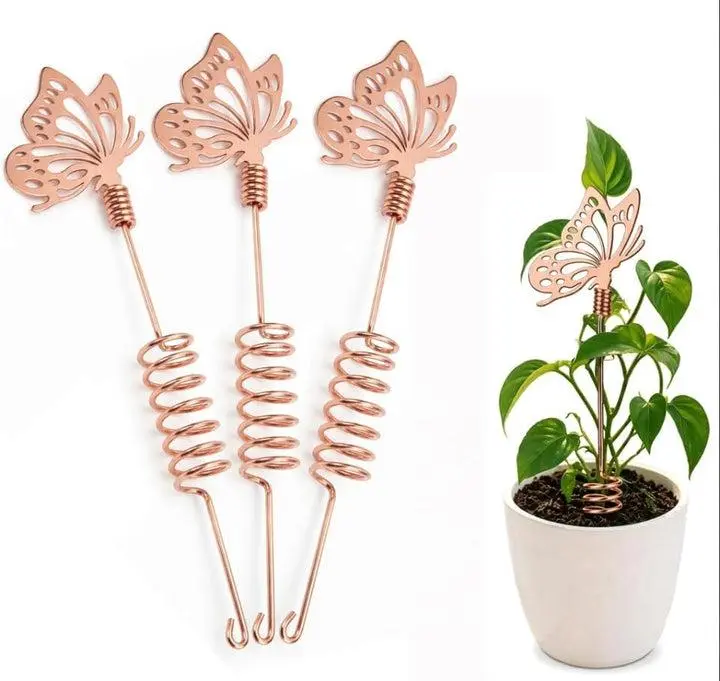 Copper Butterfly Electroculture Antenna Sets (3-Piece) - 12" Helix Coil Garden Stakes, Outdoor Decorative Plant Growth Tools for Gardeners
