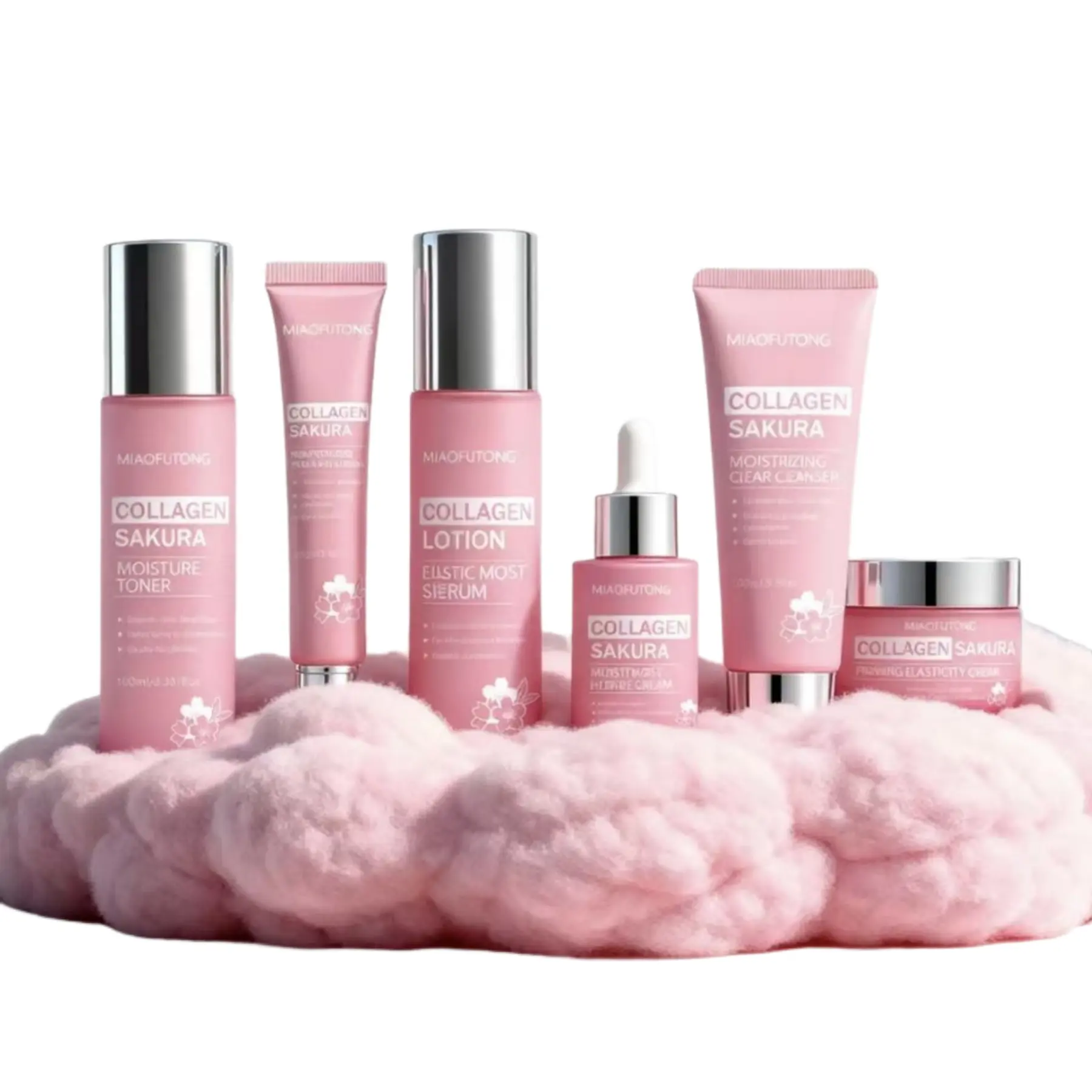 Collagen Sakura 6-Piece Skincare Set -Cleanser, Toner, Moisturizing Lotion, Hydrating Serum, Firming Eye Cream, Face Cream, Comes with a make-up Bag, Hydrating & Moisturizing for Fall & Winter summerwins DealsForYouDays