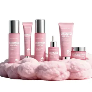 Collagen Sakura 6-Piece Skincare Set -Cleanser, Toner, Moisturizing Lotion, Hydrating Serum, Firming Eye Cream, Face Cream, Comes with a make-up Bag, Hydrating & Moisturizing for Fall & Winter Christmas Gift