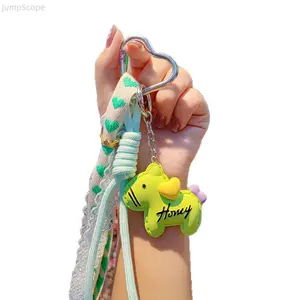 Cute Cartoon Horse Keychain with Heart Clasp, Woven Lanyard Bag Charm, Adorable Animal Pendant for Car Keys & Phone Accessories