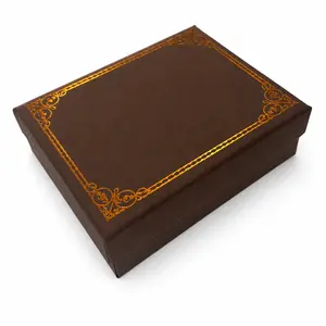 Hot-Stamped Gift Box for Small Gifts, Brown Decorative Gift Box with Gold Foil Border, Elegant Jewelry Gift Packaging Box for Keychains, Rings, Necklaces, Father’s Day Gifts & Small Accessories