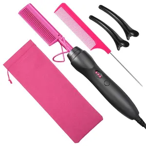 Electric Straightener Pressing Comb, Professional Hair Styling Tool for Beauty & Personal Care Storage Gift Cordless USB Rechargeable Hair Clipper Kit