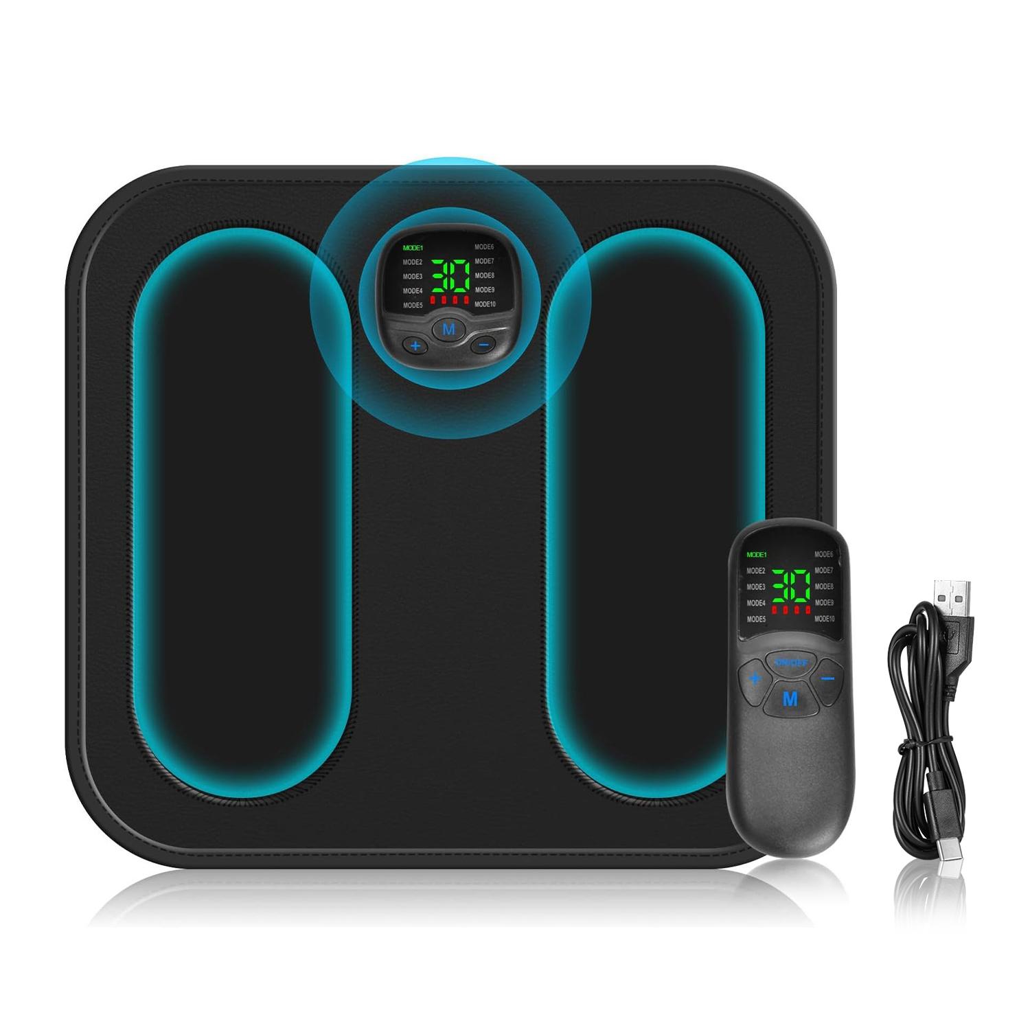 EMS Foot Massager Mat, Rechargeable Foot Stimulator with Remote Control, 10 Modes 30 Intensities Electric Foot Massager Pad, Portable Feet Massage Machine for Home Office Use