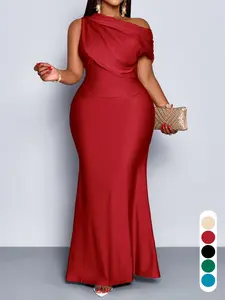 Women's Elegant Chic Sleeveless High-Waisted Knit Dress, Plain Color Plus Size, Slim-Fitting Fish Tail Design, Spring Summer Fashion