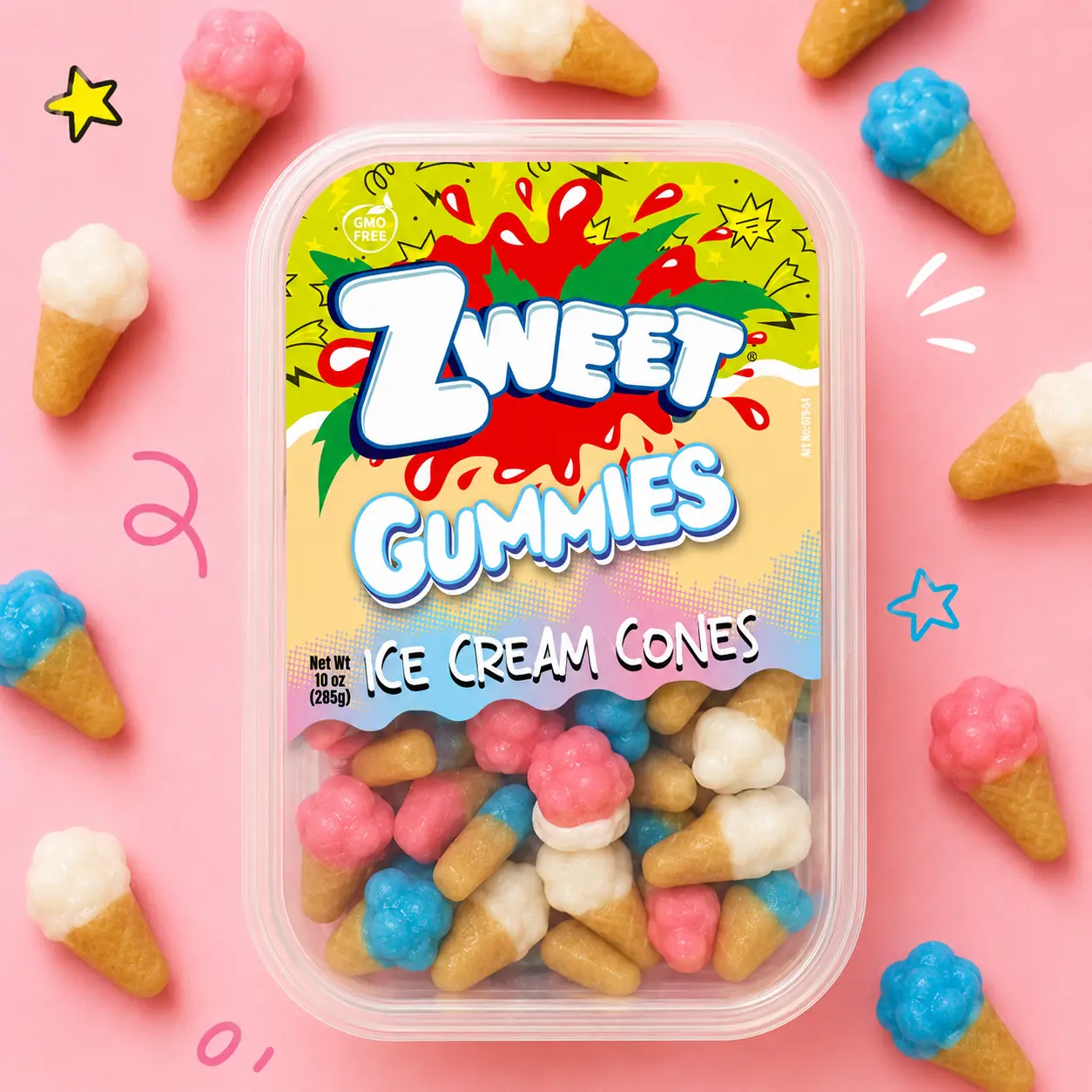 Zweet Chewable Fruity Gummy Ice Cream Novelty Candy, 10 oz, with Tongs for Sharing with Friends