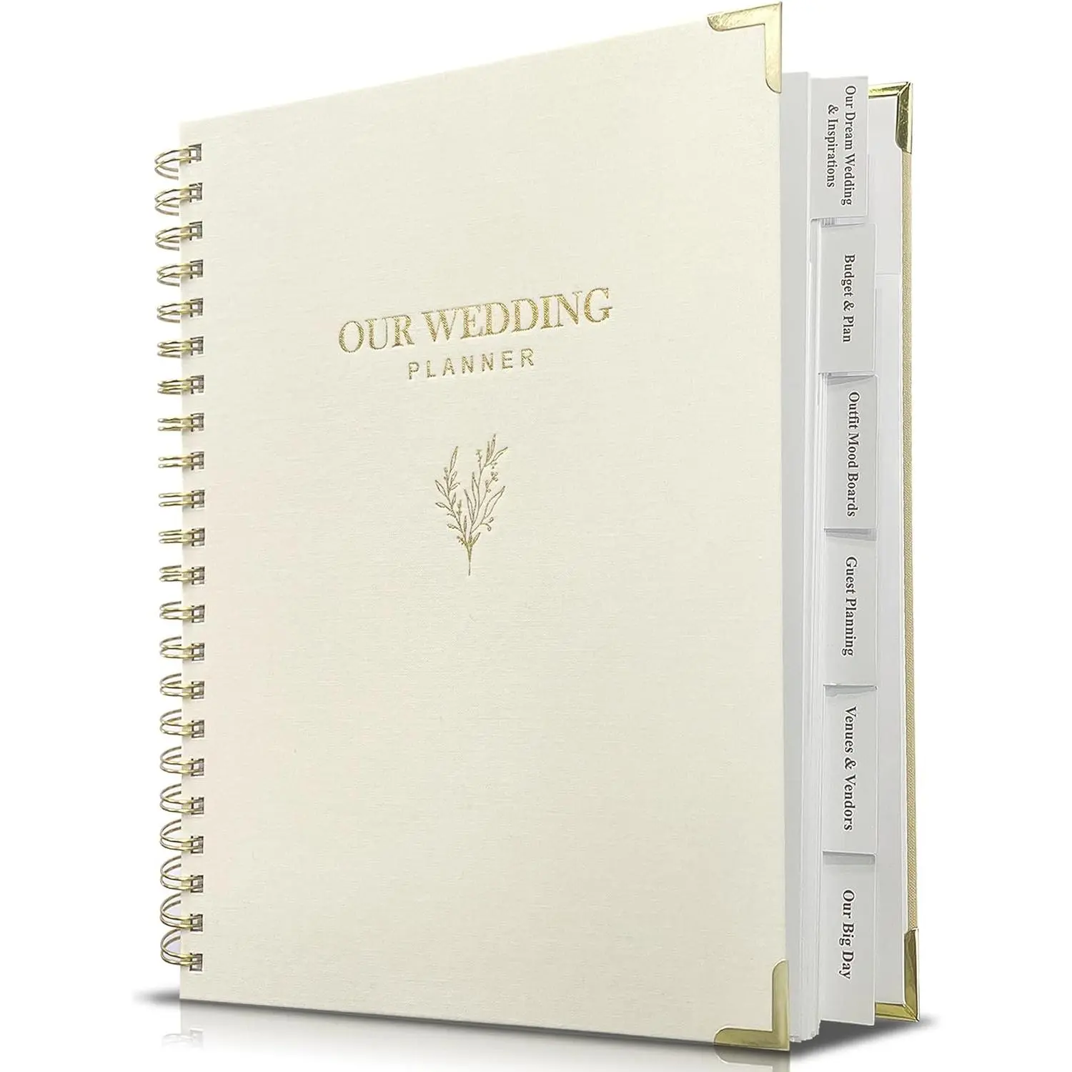 Elegant Linen Cover Wedding Planner Book & Organizer for Brides - Practical Design, Aesthetic Appeal Binder with Checklists, Pockets, Calendars, Engagement Gift for Couples (Cream)