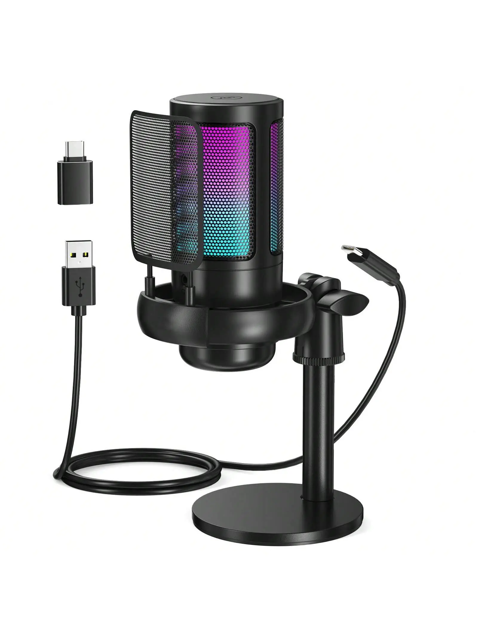 socodox XLR/USB Dynamic Microphone Kit, Podcast Microphone with Noise Cancellation, Independent Volume Control Gaming Microphone with Boom Arm Lights