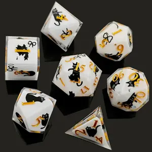 7-Piece Sharp Edge Durable Dice Set with Resin Core, Clover Symbol for Luck, Ideal for Gifting, D&d, and Tabletop Rpgs