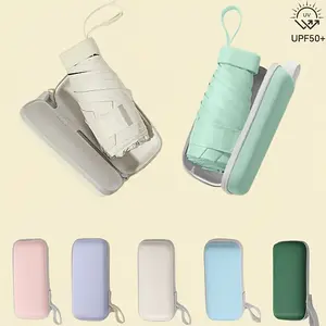 Compact Portable Mini Pocket Umbrella, Manual 6-Rib Upf Sun Protection, Soft Colors, Travel-Friendly Design, Dual Zipper Storage Bag