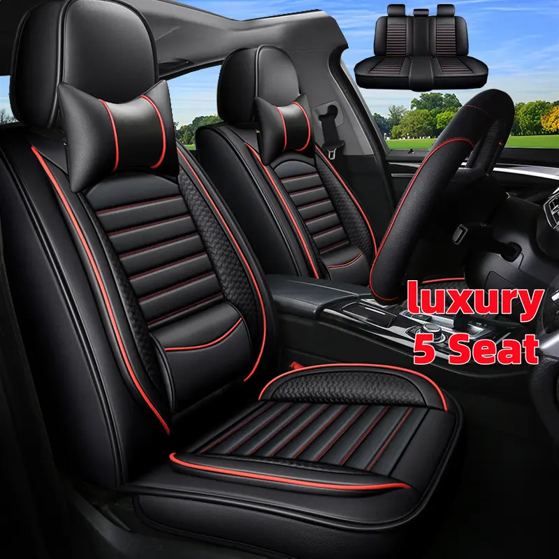 enhance protection Luxury 5 Seat Car Seat Cover PU Leather Waterproof Wear Resistant Fully Wrapped Interior Front Rear Seats Soft Comfortable Lumbar Cushion