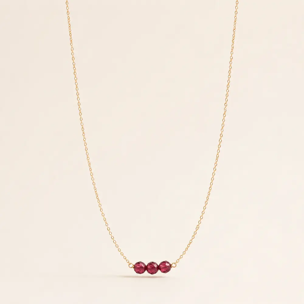 January Birthstone Three Gem Necklace with Faceted Garnets