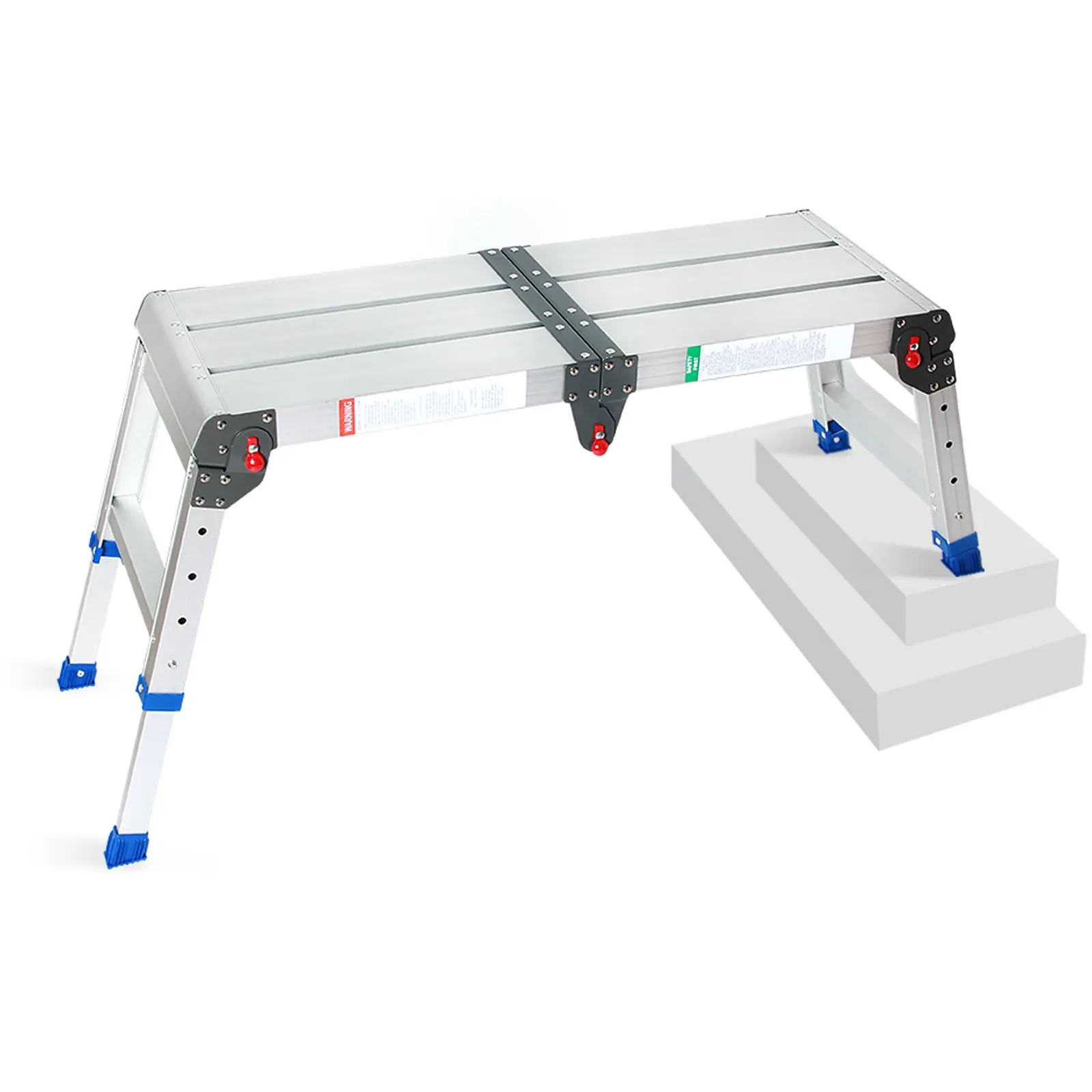 LEADALLWAY Adjustable Work Platform Step Stool, 33in(L) x12in(W) x20in(H) Aluminum Ladder with 4-Level Height Adjustment, 1-Touch Automatic Fold, Tool-Free Installation, 500 Lbs Capacity for Storage & Transportation