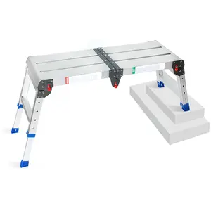 LEADALLWAY Adjustable Work Platform Step Stool 33in(L) x12in(W) x20in(H) Aluminum Platform Ladder with One-Touch Automatic Fold 500 Lbs Capacity