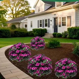 2 Large Purple Azaleas with Ground Stakes. Lifelike, Decorative, Suitable for Outdoor Use to Withstand Wind and Rain / for Indoor Placement to Add Romance, Perfectly Suited for Wedding Backdrops / Housewarming / Store Displays, Valentine's Day Decorations