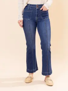 Risen High Rise Ankle Bootcut Double Waist Band Front Patch Pockets Jeans | 0-3X