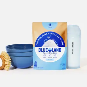 Blueland Dish Soap Powder Kit, Mineral & Plant-Based Powerful Foaming Powder Soap + Reusable Shaker, Eco-Friendly
