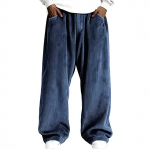 Mens Casual Solid Color Corduroy Pocket Sweatpants